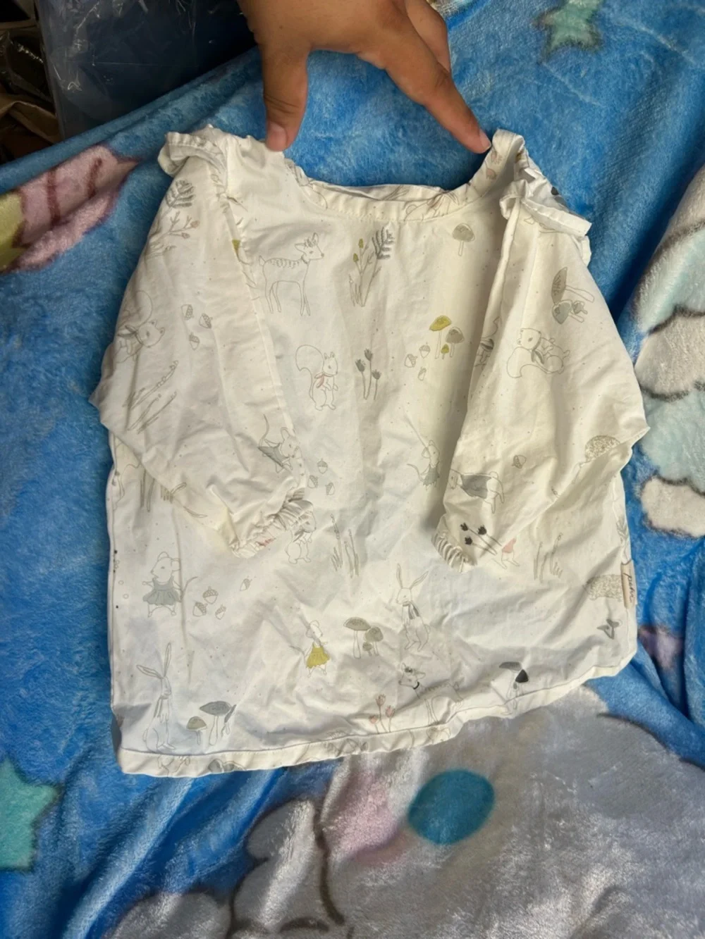 Girls' Cream Woodland Print Ruffle Bib cover